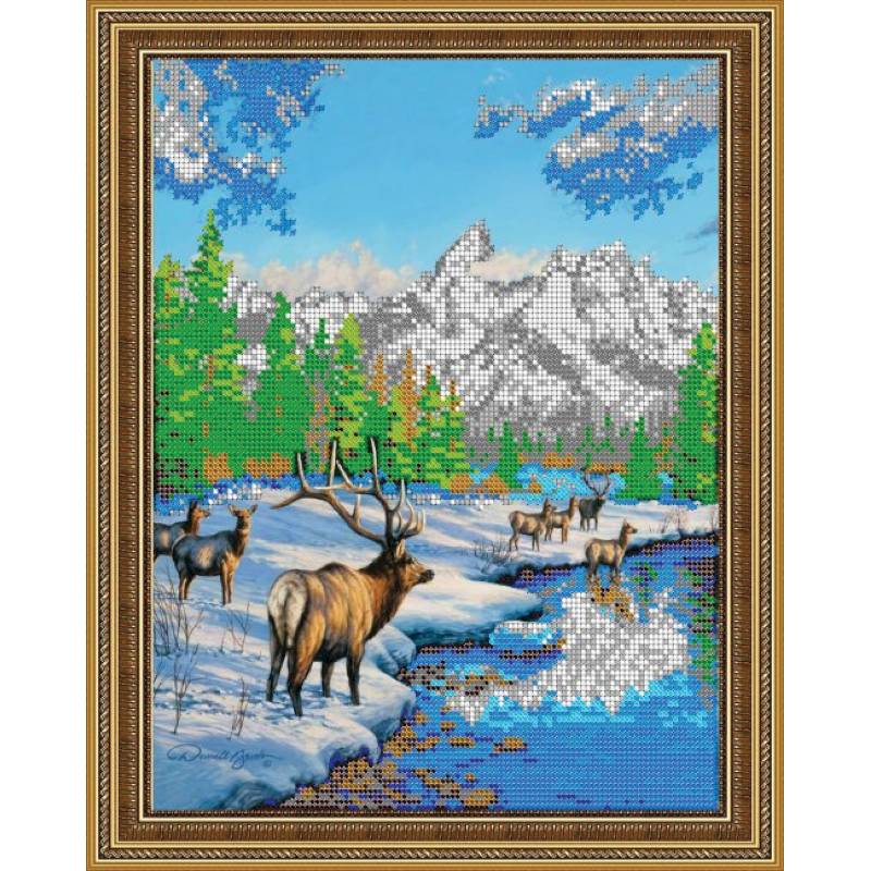 «Светлица» набор для вышивания бисером №361 «Олени зимой» бисер Чехия 25,2x31,1см
