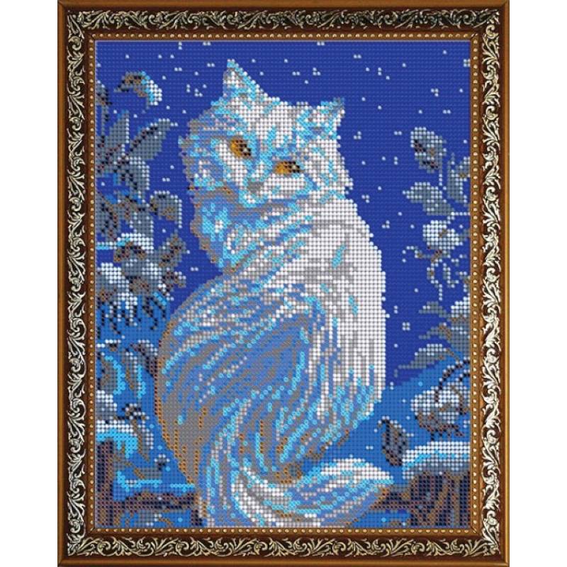 'Лунная кошечка' 19x24 см набор на атласе для вышивания чешским бисером ВЛ-025П