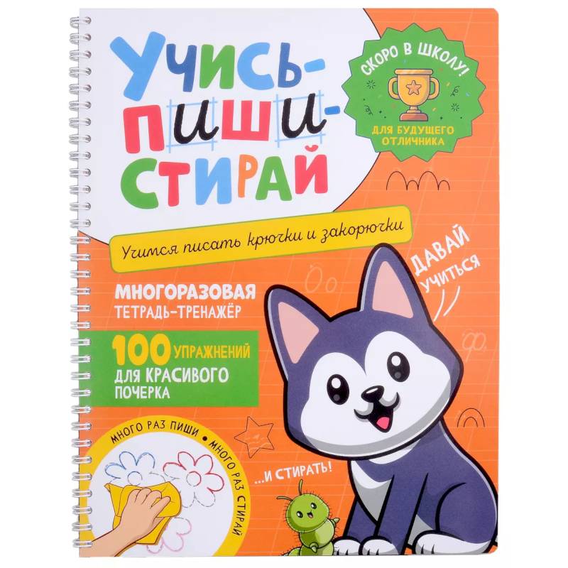 Учись - пиши - стирай. Учимся писать крючки и закорючки: многоразовая тетрадь-тренажер Учись - пиши - стирай. Учимся писать крючки и закорючки: многоразовая тетрадь-тренажер