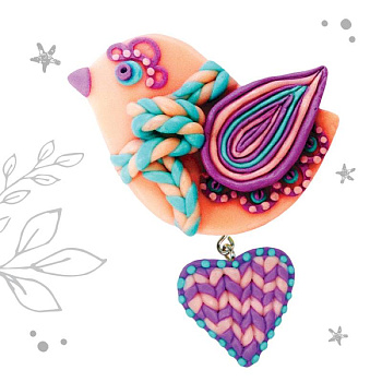 Брошь из полимерной глины своими руками 'Птичка'