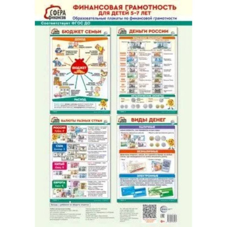 Экономика. Право, книга Финансовая грамотность для детей 5-7 лет. Образовательные плакаты по финансовой грамотности. (4 листа А3+текст на обороте) купить по скидке