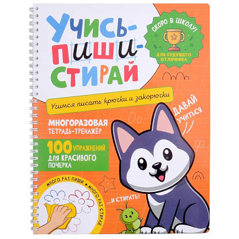 Учись - пиши - стирай. Учимся писать крючки и закорючки: многоразовая тетрадь-тренажер Учись - пиши - стирай. Учимся писать крючки и закорючки: многоразовая тетрадь-тренажер